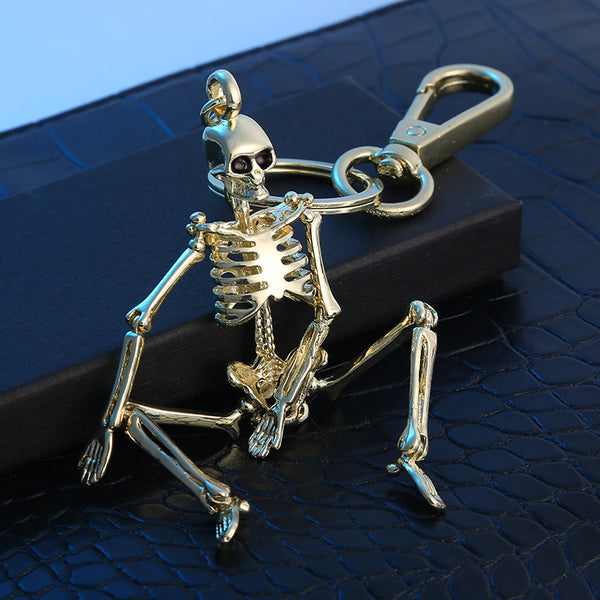 Posable Silver Plated Skeleton Key Chain