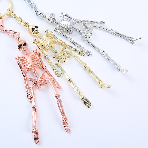 Posable Silver Plated Skeleton Key Chain