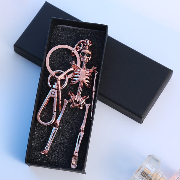 Posable Silver Plated Skeleton Key Chain