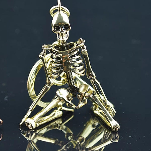 Posable Silver Plated Skeleton Key Chain