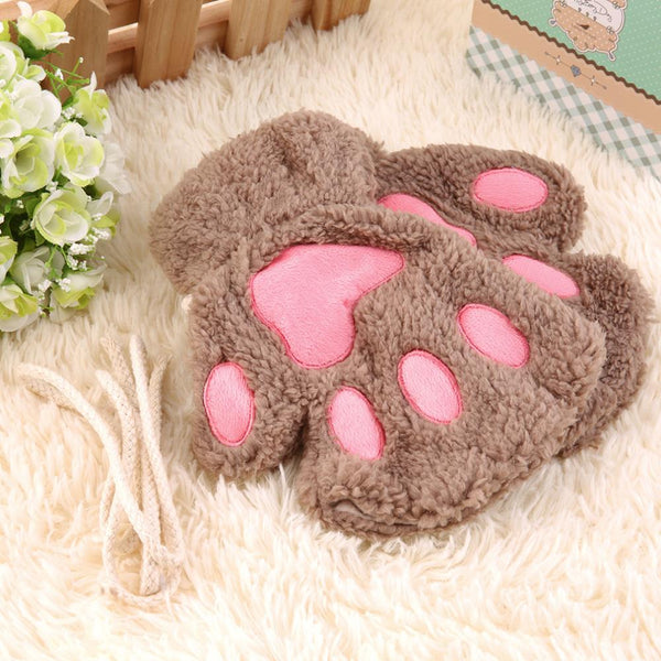 Plush Fluffy Animal Paw Gloves