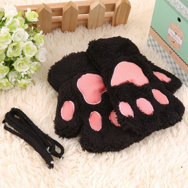 Plush Fluffy Animal Paw Gloves