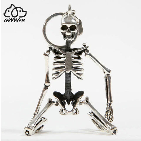 Posable Silver Plated Skeleton Key Chain