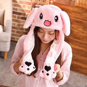 Animal Ears Plush Jumping Hats / Rabbit Pink