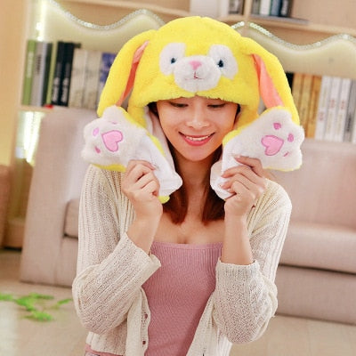 Animal Ears Plush Jumping Hats / Yellow Rabbit