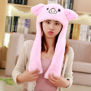 Animal Ears Plush Jumping Hats / Pink Piglet